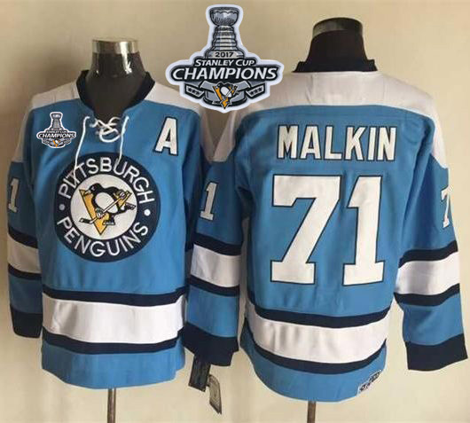 Penguins #71 Evgeni Malkin Blue Alternate CCM Throwback Stanley Cup Finals Champions Stitched NHL Jersey - Click Image to Close